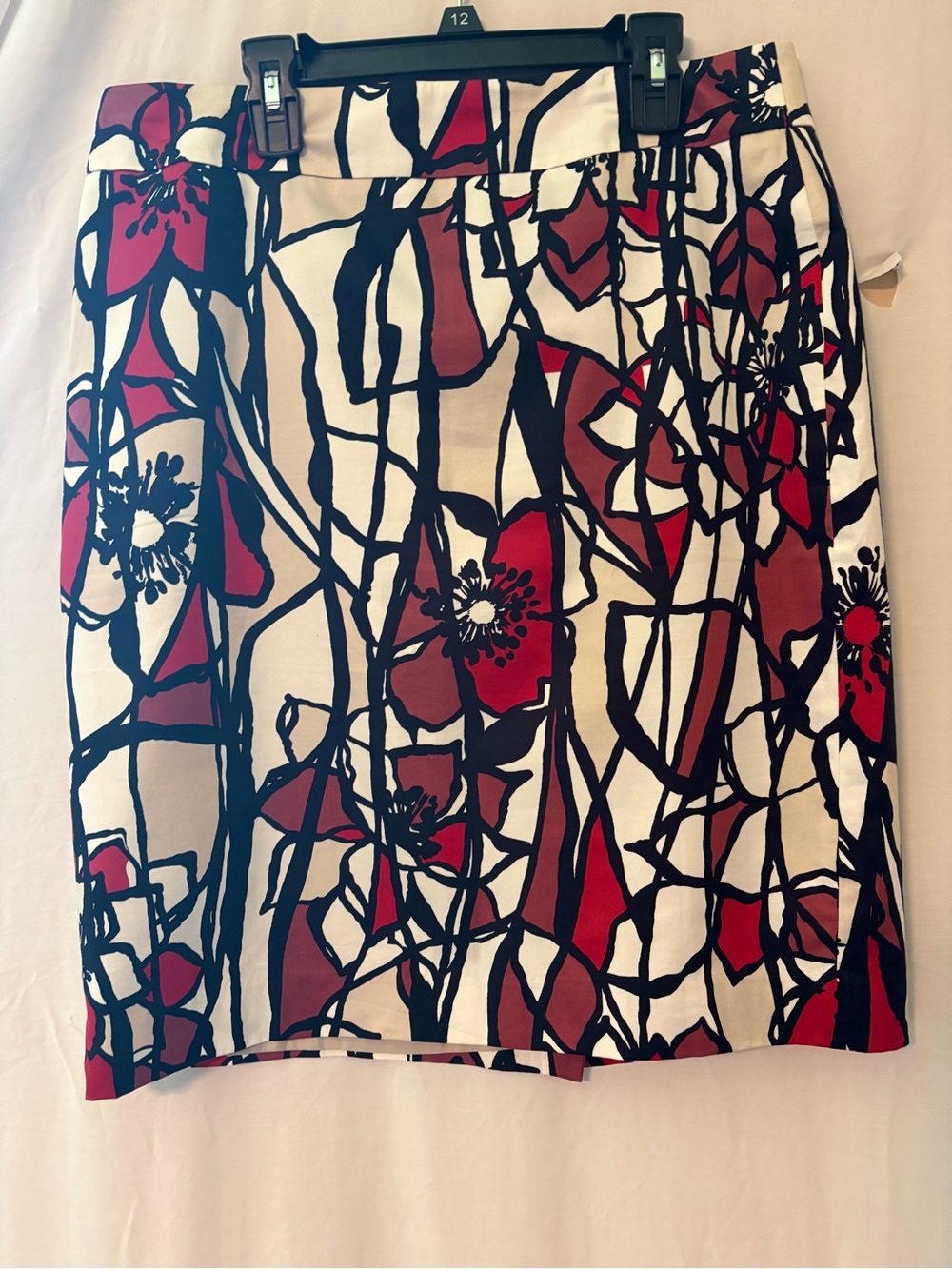 Ann Taylor Cream Pencil Skirt with Red and Black Floral Abstract Print